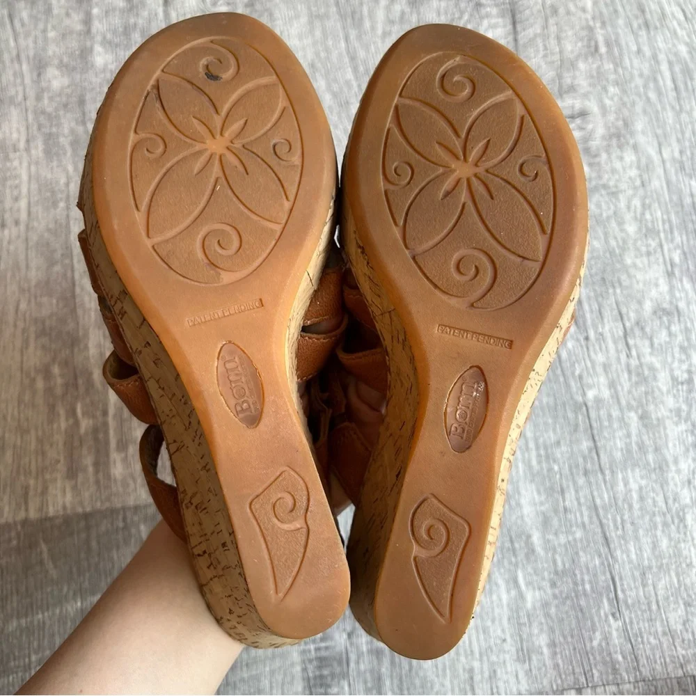 Born Butterfly Leather Wedges Comfort Brown Women's Size 9 Sandals